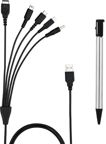 BTFO 5-in-1 USB C Ladekabel & Stift, 1,2m Multifunktionales USB Ladegerät Kabel für New 3DS XL 2DS DSi NDS Lite GBA SP Wii U Gaming Zubehör