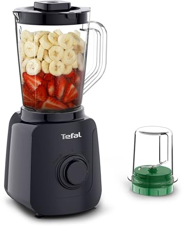 Tefal Blendforce Essential Standmixer, 450 Watt, 2 Geschwindigkeitsstufen | Pulsmodus, Ice-Crush Funktion, 1,85 Liter Kapazität, Luftkühlsystem, inkl. Zerkleinerer, Schwarz, BL4118F0