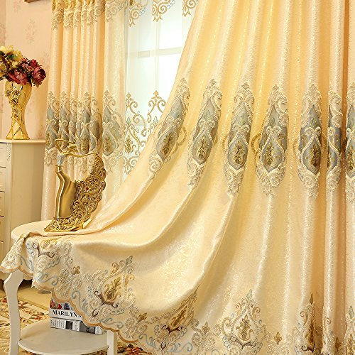 MYRU 2er-Set Europäische goldene Luxuxjacquard-Vorhänge für Schlafzimmer Wohnzimmer (245 * 140 cm)