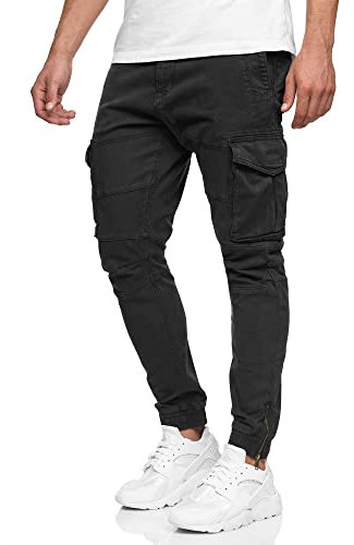 Indicode Herren Alex Cargohose aus Baumwolle mit 6 Taschen | Cargo Chino Hose f. Männer Black, S