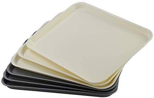 Rinboat Grande Bandejas Rectangulares Plástico Servir Comida Rápida, Crema y Gris, 6 Unidades
