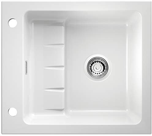 NABER 1091012 Einbauspüle flächenbündig PickUP F mit Premium-Drehexzentergarnitur, ab 600 mm Schrankbreite, Keramik, Weiß glänzend