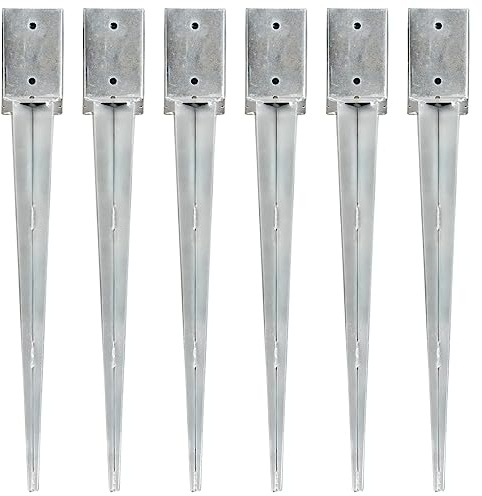 vidaXL 6x Picas de Tierra Punta Lanza Estaca Clavijas de Suelo Jardín Terraza Patio Parque Aire Libre Acero Galvanizado Plateado 9x9x75 cm