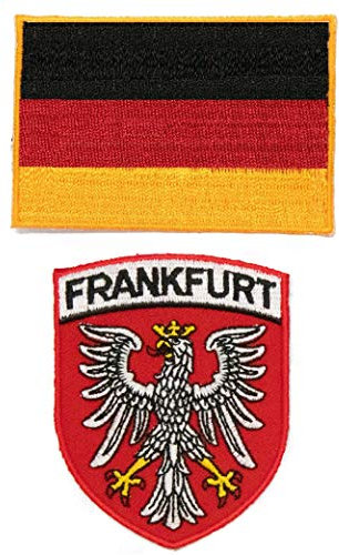 A-ONE Aufnäher, Deutschland-Frankfurt mit weißem Storchschild + rechteckige Deutschland-Flagge, bestickt, 2 Stück No.044C