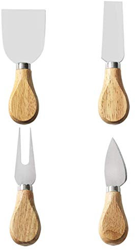 Cheese Knife Gift Set 4PC Stainless Steel Wood Handle, Hard & Soft Cheese Slicer,Cheese Tools Kitchen Accessories Set for Parties Serving Fork, Cheese Spreader