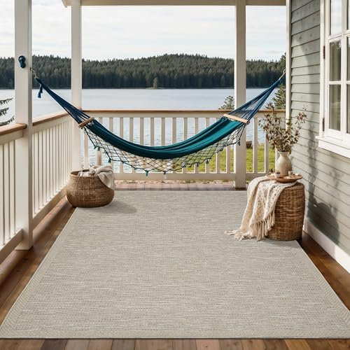 the carpet Calgary - robuster Teppich, Flachgewebe, modernes Design, ideal für Wohnzimmer, Esszimmer und Außenbereich, In- und Outdoor, Vintage-Optik, Boho-Style, Beige-Grau, 67 x 180 cm