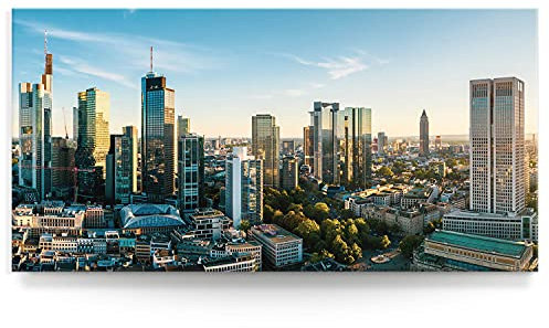 BilderKing Wandbild Frankfurt Am Main Skyline - 180cm x 90cm Leinwand auf 4cm Keilrahmen