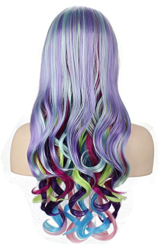 OKVGO Lange lockige Regenbogen-Perücke für Damen, Cosplay, Party, Halloween-Kostüm, 70,1 cm, mehrfarbig
