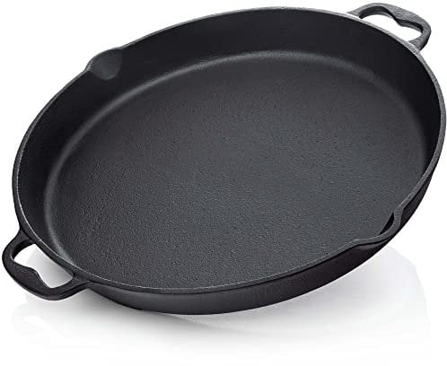 BBQ Nerd© - Padella in ghisa per grigliare, arrostire, friggere, Ø 35 cm, 4550 g, con beccuccio e manico, padella antiaderente, resistente al calore e mantiene il calore