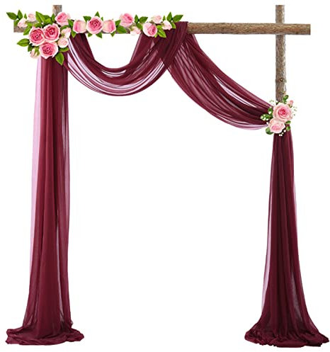 Querbehang 70*550cm, Hochzeitsbogen Vorhang Deko, Hochzeit Vorhang Chiffon Stoff, Vorhänge Hochzeit Bogen, Vorhang Organza Stoff Tüll Dekorationen Party Hintergrund Traubogen Dekostoff (Weinrot)