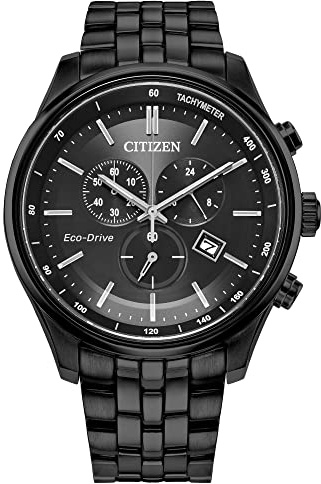 Citizen Men's Classic Corso Eco-Drive Watch, Chronograph, 12/24 Hour Time, Date, Sapphire Crystal, Black Ion-Plated (Model: AT2145-86E)