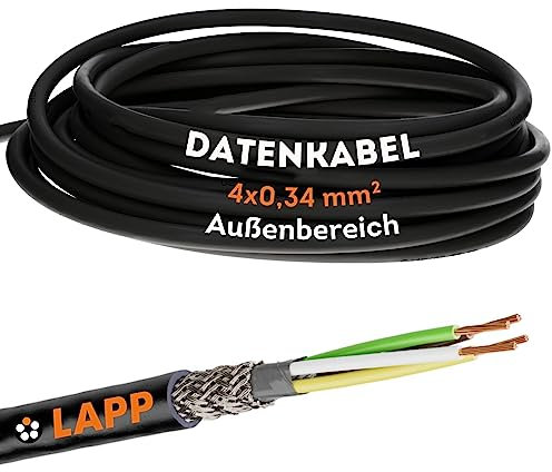 10 m Lapp 1030497 LiYCY Shielded Control Cable 4 x 0.34 mm² I UV-Resistant I Signal Cable 4 Core I Data Cable for Outdoor Use I Soldering Cable I Connection Cable LED black