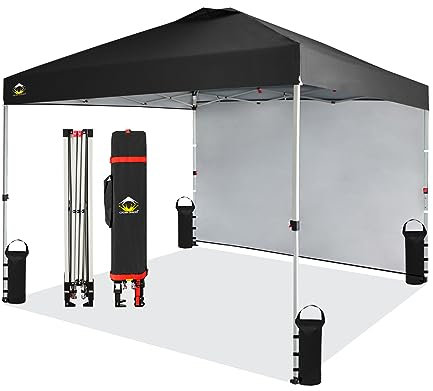 Pop Up Gazebo with 1 Sidewall 3m x 3m, Waterproof Pop Up Tent, Center Lock One Push Instant Event Shelter Canopy, Folding Party Tent with Carry Bag, Bonus 8 Stakes and 4 Ropes, Black