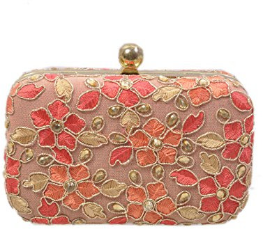 Ethnic Closet - Pochette da donna, per feste, cocktail, indiani, idea regalo per matrimoni, anniversari (pesca), Peach