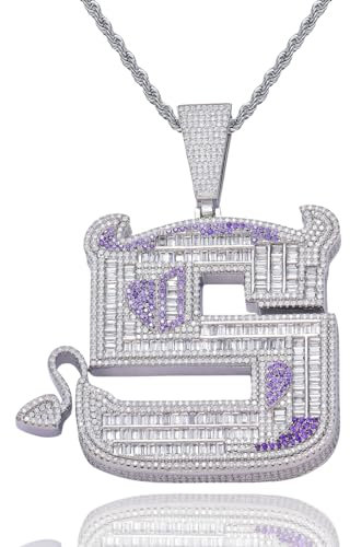 ICEDIAMOND Icey Bling Jumbo Creative Demon S Pendant with Iced Out Edge Miami Cuban Link Chain Necklace, Full CZ Lab Diamond Hip Hop Jewelry for Men (24''Rope)