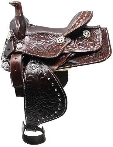 CHALLENGER Westernsattel aus Leder, 15,2 cm, dekorativer Sattel mit Blumenprägung, 6801BR