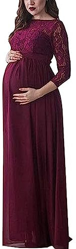 Miolasay Maternity Dress for Photography Chiffon Off-Shoulder Elegant Gown Front Split Long Pregnancy Dresses for Photoshoot (B-Red, XL)