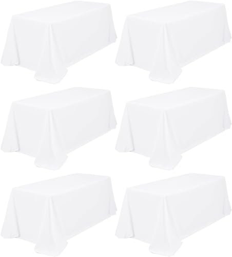 6 Stück Tischdecke Weiße 229 x 396 cm,Rechteck-Tischdecke ür 8 FT Tisch,Fleck und Faltenfreie Waschbare Polyester Gewebe Tischdecke für Hochzeit Dining Partys Events und Restaurant