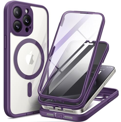 TIESZEN Magnetic for iPhone 15 Pro Max Case, Compatible with MagSafe, Built-in Privacy Screen Protector and Camera Protection, Anti Spy Full Body Dustproof Shockproof Hard Phone Case 6.7, Purple