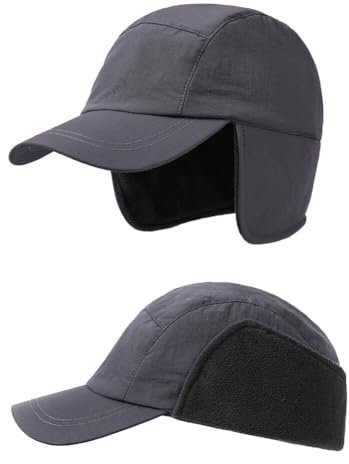 Huamengyuan Berretto da Baseball con paraorecchie, Berretto da Baseball da Uomo con Visiera Invernale Impermeabile con paraorecchie per la Corsa, Lo Sci, Il Ciclismo, l'escursionismo