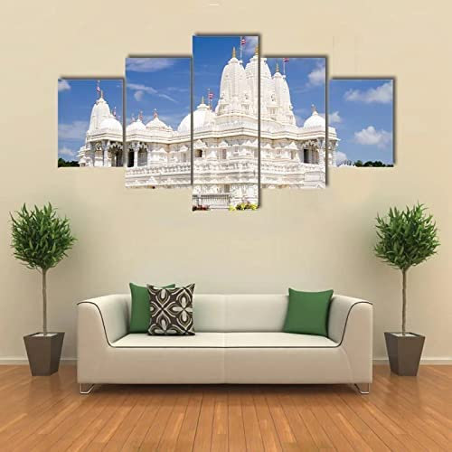 Leinwandmalereihindu Tempel 5 Stück Wandkunst Malerei Tapeten Posterdruck Für Wohnzimmer Schlafzimmer Esszimmer Büro Kinderzimmer Wandbild Wohnkultur (Mit Rahmen 200 X 100 Cm)