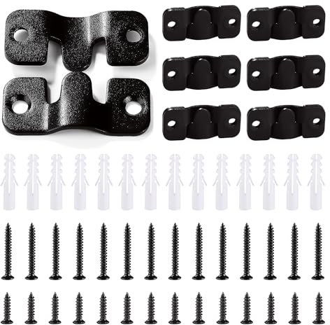 VooGenzek 14 Stücke Schwerlast Bilderrahmen Aufhänger, Ineinandergreifender Bildaufhänger, Unterputz Verdeckte Halterung, Edelstahl Möbelverbinder Haken, mit Schrauben, für Fotos, Spiegel, Schwarz