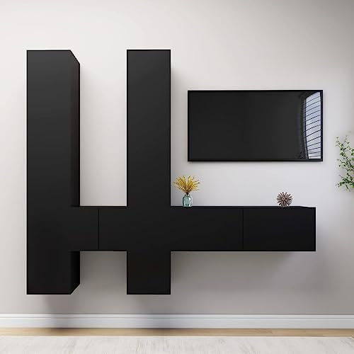 AJJHUUKI Home Outdoor Others6-teiliges TV-Schrank-Set, Schwarz, Holzwerkstoff