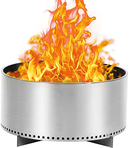 Rauchfreie Feuerstelle mit Luftschalter, 68,6 cm, tragbare Feuerstelle aus Edelstahl, für den Außenbereich, mit abnehmbarem Ständer und Ascheschale, ideal für Camping für Hinterhof, Terrasse und