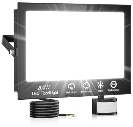 200W LED Strahler mit Bewegungsmelder Außen, Superhell 20000LM Außenstrahler, IP66 Wasserdicht LED Aussenleuchte Fluter mit Fernbedienung, 6500K Kaltweiß Scheinwerfer Aussen für Garten, Garage, Hof