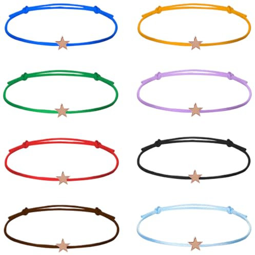 OPVYAEU 8 Stück Stern Freundschaftsarmband, Stern Seil Armbänder, Paar Armband, Filigranes Stern Armband, Gewebtes Stern Armband, Größenverstellbar Stern Armband für Frauen Mädchen, Für Gute Freunde