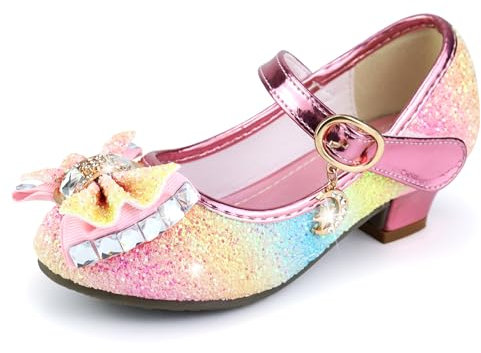 mama stadt Zapatos Dorados Fiesta Arcoiris, Tacones Rosa Fucsia Zapatos Princesa Niña, Zapatos de Cristal Cenicienta Niña EU34