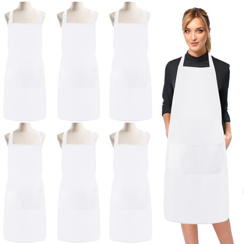 EOGRFW 12 Stück Kochschürze,weiß Schürzen mit 2 Taschen,Verstellbare Schürze,weiß Kochschürze für Männer Damen,Unisex Köche Schürze,Latzschürze für Küche Kellner Friseur Barista