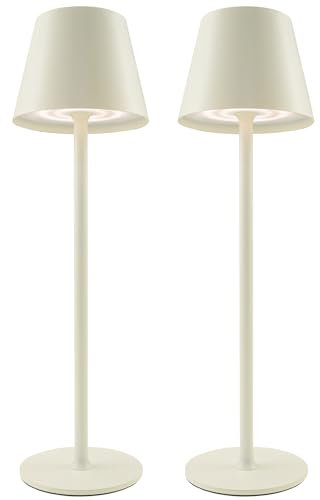 Rechargeable Lamps Full Metal Set of 2, Rechargeable Table Lamps UK with 3 Color Modes, 5200mAh Battery Operated Lamp, Touch Control Wireless Lamp Indoor and Outdoor IP54 Waterproof (Macaron Beige)