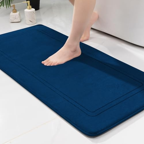 chakme Badezimmerteppich 60x120 cm Navy blau, Badematte rutschfest | Memoryschaum Badteppich, Waschbar Duschvorleger, Wasserabsorbierend Badvorleger