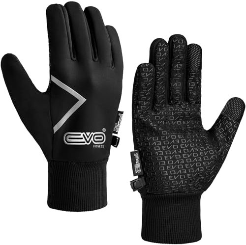 EVO Fitness Thermal Winter Cycling Gloves Men Women Insulated Warm Thin Running Bike Driving Riding Skiing Hiking Walking Gloves Touch screen Sports Windproof Anti-Slip Grip Elastic (Black, M)