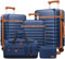 UKEIN Kofferset 5 Teilig Leicht 100% PC Reisekoffer mit Rollen Trolley & TSA Schloss,Hartschalenkoffer Set,Trolley Handgepäck Mit 1 Reisetasche und 1 Kulturbeutel (Blau/Braun, Kofferset 5tlg)