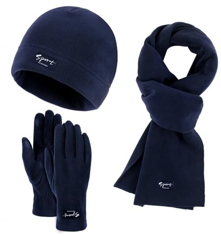 Mütze Herren Damen Winter Warm Touchscreen Handschuhe und Lang Schal Set mit Dick Fleece Gefütterte Thermo Wintermütze Strickmütze Beanie mit Bommel Schals Winterhandschuhe Strickhandschuhe
