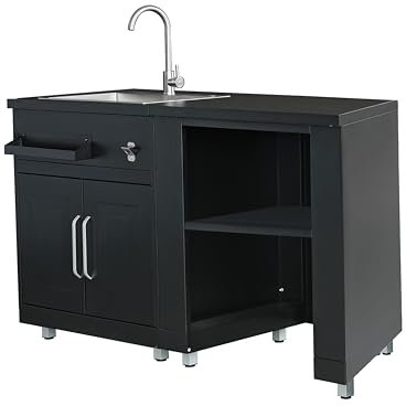 Oviala Cuisine d'extérieur 2 éléments avec évier Noir