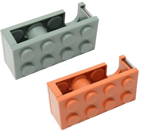 IKOPFLN 2 Pezzi dispenser nastro adesivo Dispenser Nastro Adesivo Dispenser per Nastro Adesivo a Forma di Mattoncini Adatto per Scrivanie Ristoranti Negozi di Fiori (verde+arancione)