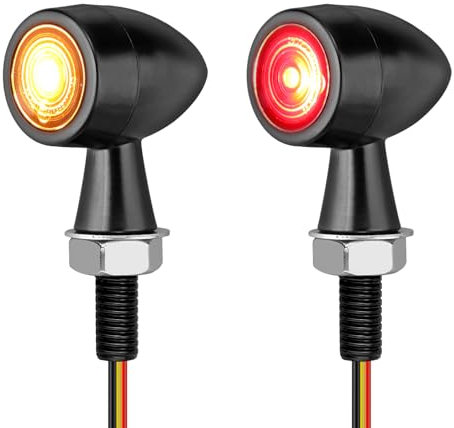 Justech 2x Microblinker Mini LED Blinker Blinkerlicht Universal Miniblinker Motorrad Blinker Blinkerleuchte Mini Blinklicht Zinklegierung Richtungsanzeiger für M8 Schraube IP65 Amber Rot Licht mit E24