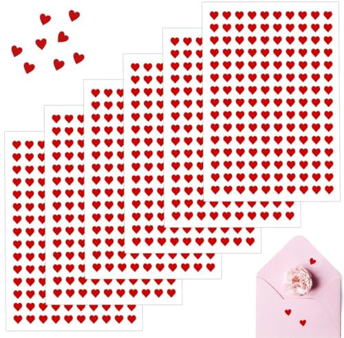 XENQITO 900 Stück Sticker Herzen, Aufkleber Herz Rote Belohnungsaufkleber Selbstklebend Herz Sticker für Valentinstag Ostern Hochzeit Umschläge Geschenkverpackungen Scrapbooking Hochzeitsdekoration