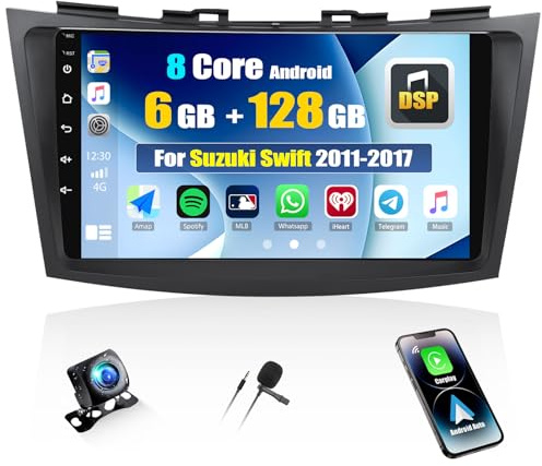 CAMECHO 6+128G 8-Kern Android 15 Autoradio für Suzuki Swift 2011-2017, 9 Zoll GPS Navi Radio mit WLAN, Carplay Android Auto, FM RDS Bluetooth Radio, Rückfahrkamera