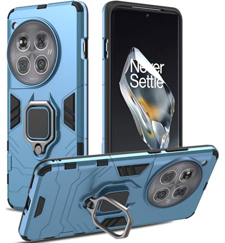 RIIMUHIR Case for OnePlus 12 5G, Shockproof Cover with 360° Metal Ring Stand, Anti-Scratch Hard Protective Case, Full Body Bumper Case with Camera Protection (Blue)