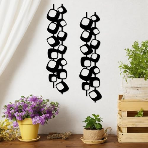 ruelen Mid Century Abstrakte Wandkunst-Skulptur aus Metall - strukturiertes geometrisches Dekor, 2er-Set, 3D schwarz vertikal und elegantes Design für Wohnzimmer, Schlafzimmer, Büro, Zuhause