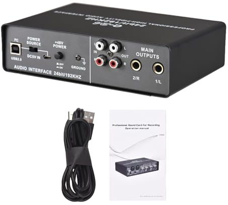 USB-Audio-Schnittstelle zur professioneller Soundkarte mit 48 V Phantom Power Loop Back USB External Sound Card Plug and Play 0-Latency-Überwachung für Musikkonzerte studios