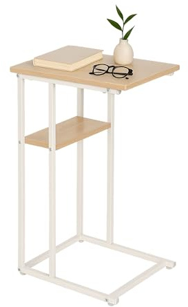 Relaxdays side table, large and small shelf, HWD 60x40x30 cm, table for sofa & bed, metal & MDF, light brown/white