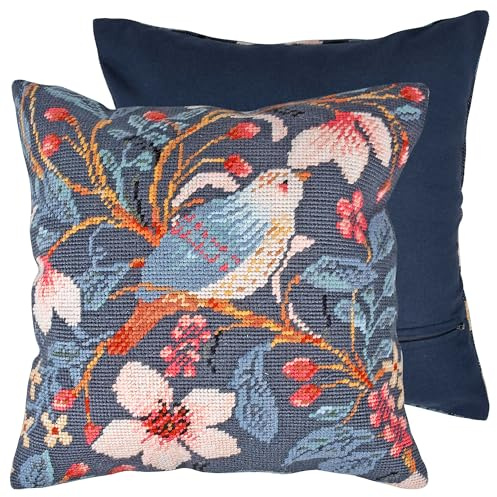 Trimits Halbstich-Kreuzstich-Kissen-Set, inklusive Kissenrückseite, vorgedruckter Leinwand, Garn und Nadel, 40 x 40 cm (15,75 x 15,75 Zoll), Magnolienvogel