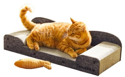 Quuzee Kratzbrett für Katzen, 66cm groß Kratzpappe Sofa mit Liegefläche, Recycelbare Wellpappe & Langlebiger Filz, Grau