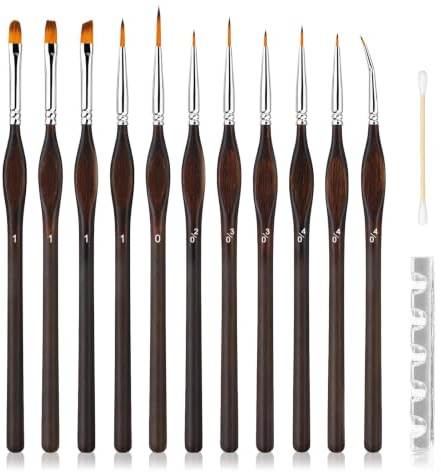 Set di pennelli di precisione, 11 pezzi, per acrilico, olio, acquerello, modellismo, miniature, pittura con numeri e design delle unghie, con scatola portaoggetti, supporto e accessori