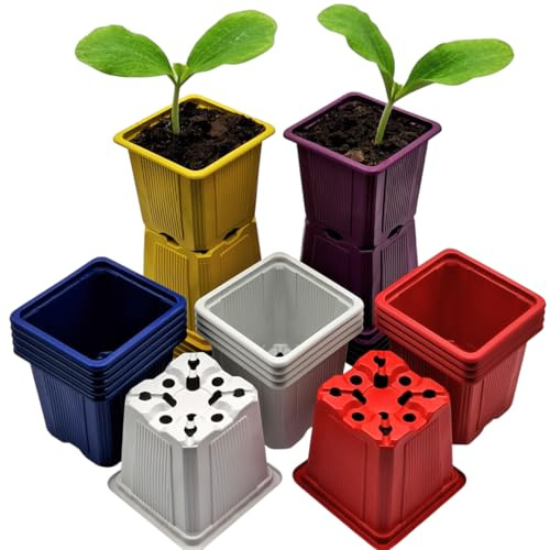 Verdonia 40 Godets Plastique de 5 Couleurs 8cm pour Semis, Repiquage, Bouturage - Coloris Différentes : 8 Bleu + 8 Blanc + 8 Rouge + 8 Jaune + 8 Violet - Réutilisables et Résistants - Pots Pratiques